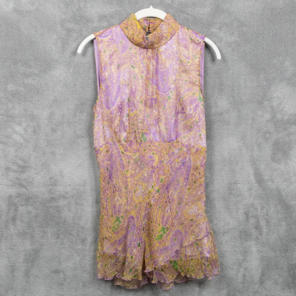 WDNY Vintage Y2K High Neck Paisley Silk Top Whimsical Mermaidcore Fairy  Sz 6